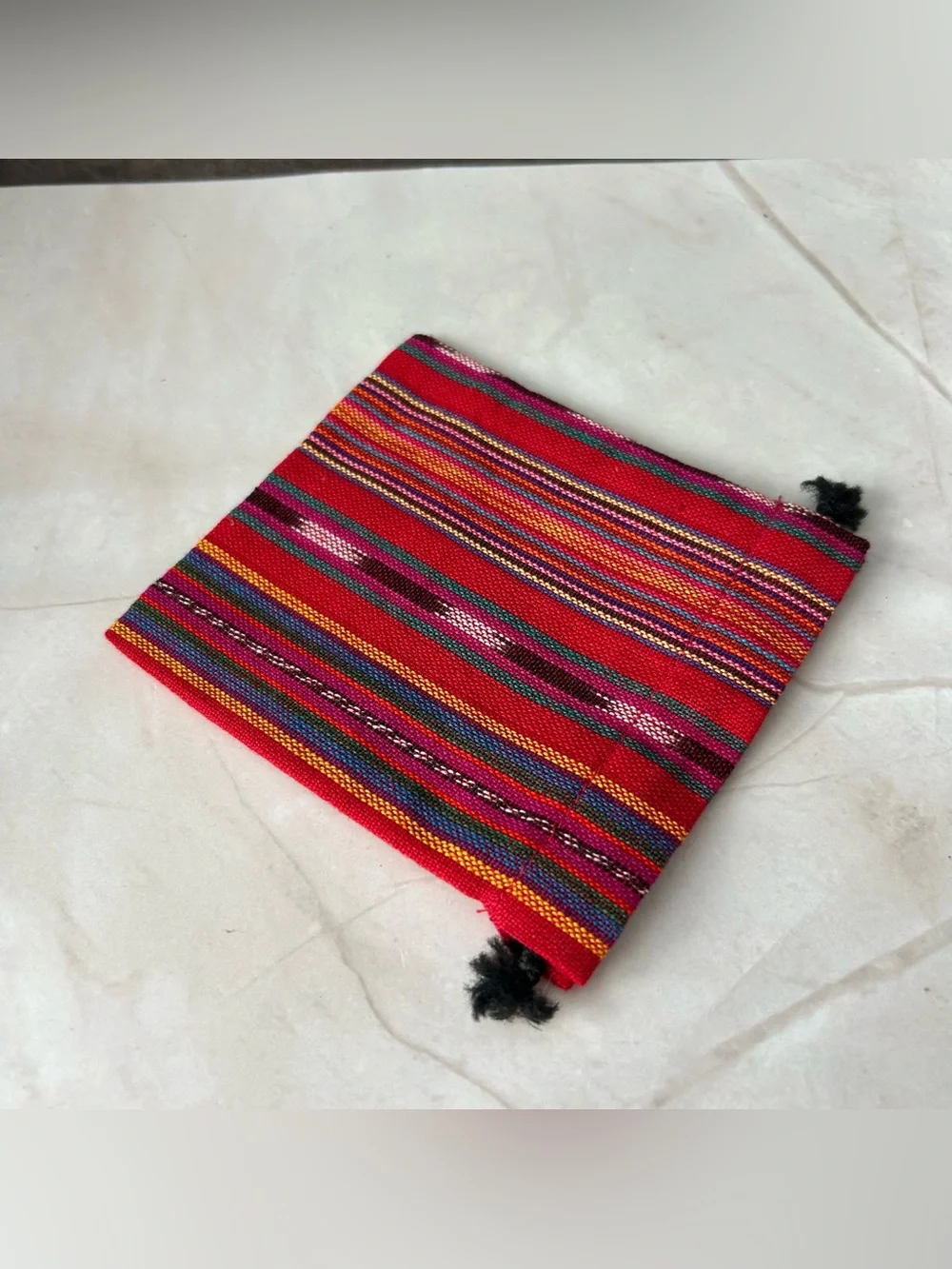 Handwoven Red Multicolor Striped Drawstring Pouch